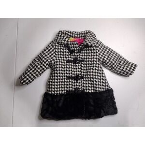 Penelope‎ Mack Houndstooth Faux Fur Trim Toggle Coat Girls 12M Winter